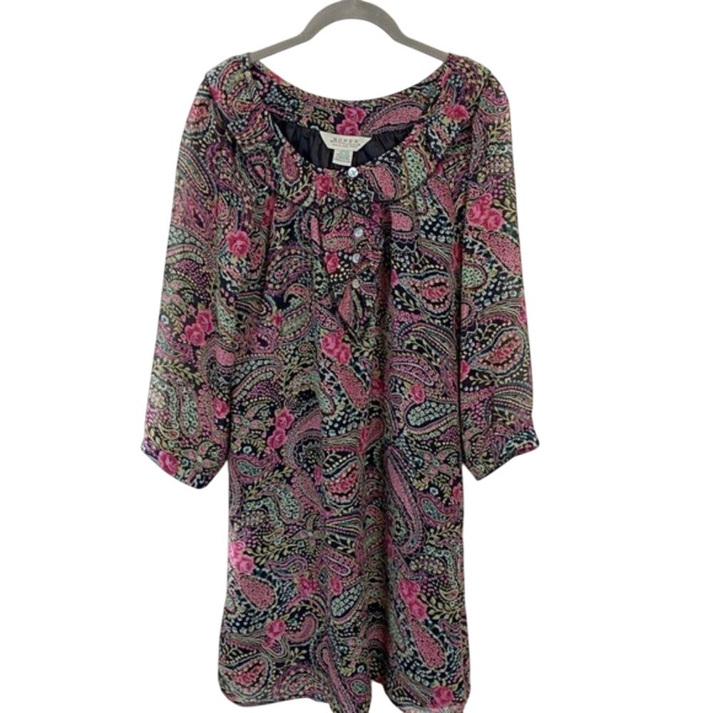 Roper Peasant Dress Womens Size S Black Pink Paisley Floral Chiffon Boho Western